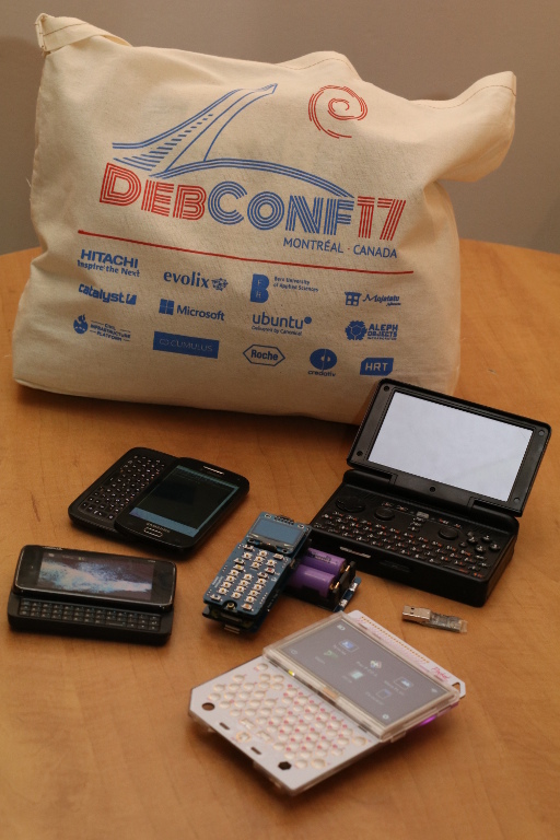 photo of Samsung, Pyra, N900, ZeroPhone, GnuK, and PocketCHIP - click to enlarge