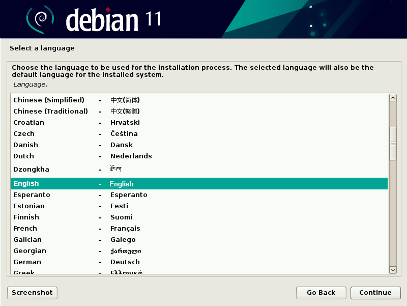 Thème de l'installateur Debian. Cliquez pour voir la totalité du thème proposé